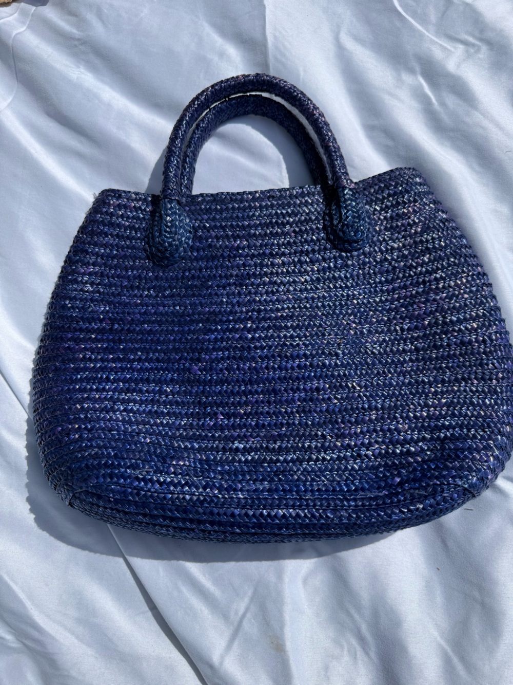 Woven Navy Blue Straw Tote Bag - Classic Women's Beach & Everyday Bag
